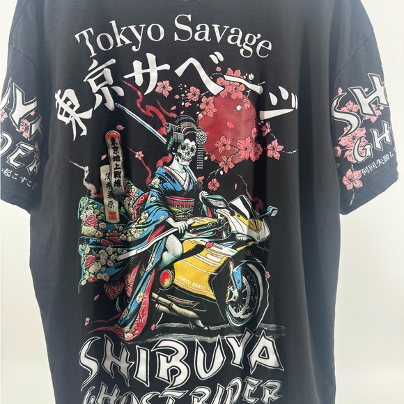 Fresh Laundry Tokyo Savage Black ghost rider Graphic Tee Size 2XL - Picture 7 of 7